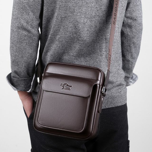 Sachy Kangaroo Men's Shoulder Bag Genuine Leather Business Men's Bag Crossbody Bag Soft Leather Hanging Bag Casual Slant Small Backpack