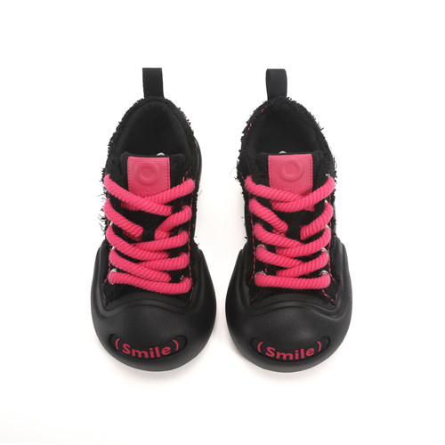 Ouder smiler开口笑帆布鞋女厚底增高圆头板鞋摇滚甜心黑粉大头鞋 - 图3