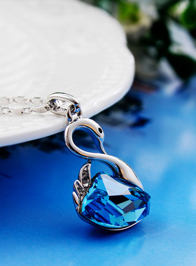 施家水晶天鹅项链时尚设计送妈妈礼物时尚饰品韩版天鹅吊坠项链