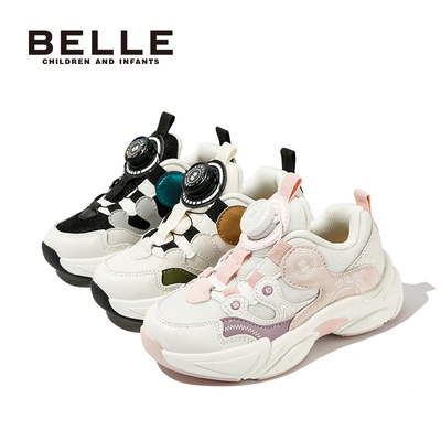 百丽童鞋2024秋冬新款儿童运动鞋旋扣男童休闲鞋女童时尚跑鞋