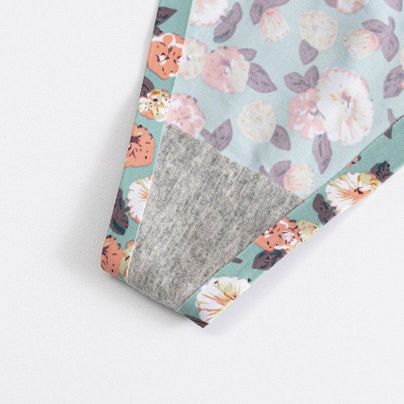 碎花蝴蝶结蕾丝边三角裤透明低腰女士内衣丁字裤印花性感内裤