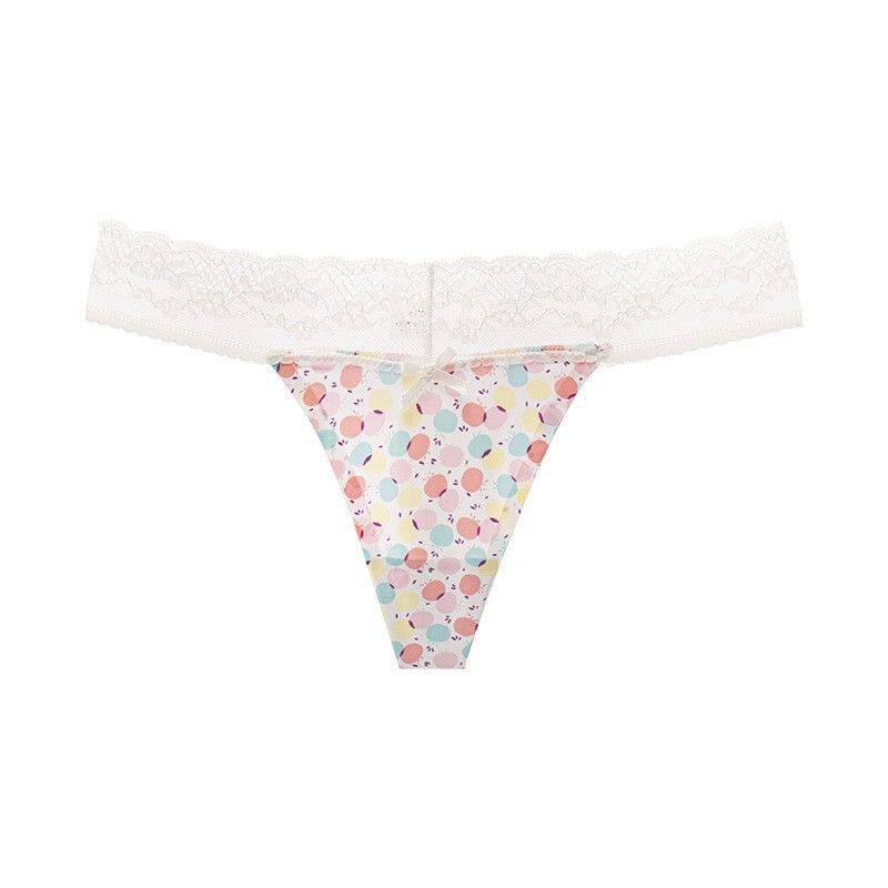 新款蕾丝边三角裤 透明低腰女士内衣性感丁字裤 纯欲辣妹印花内裤