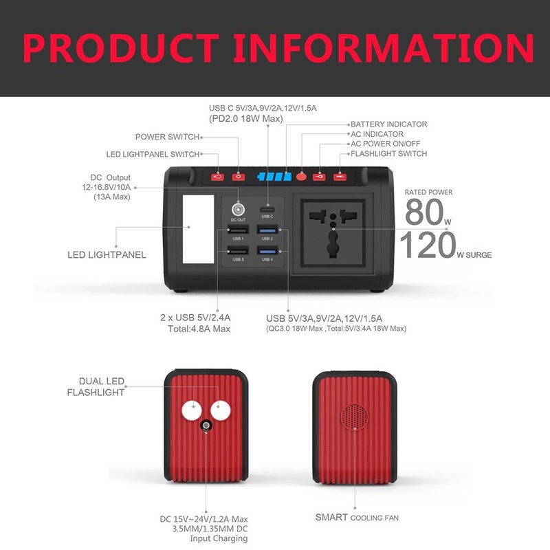 100V 250V 80W Portable Solar Generator Battery Pack 20000ma-图3