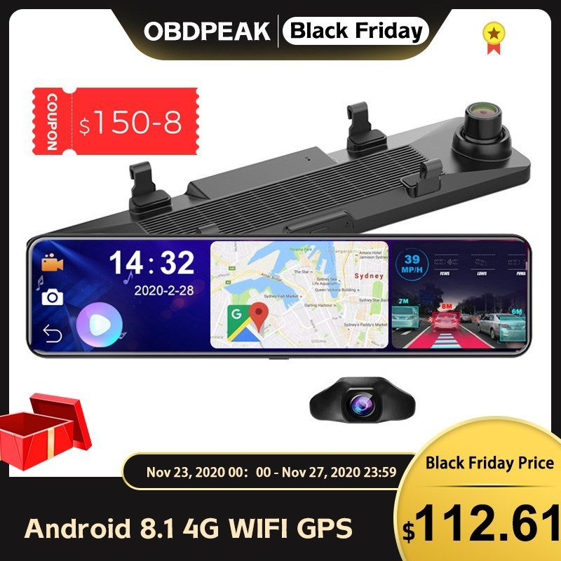 OBDPEAK D80 Android 8.1 Full HD 1080P 12 Inch Touch IPS Car - 图0