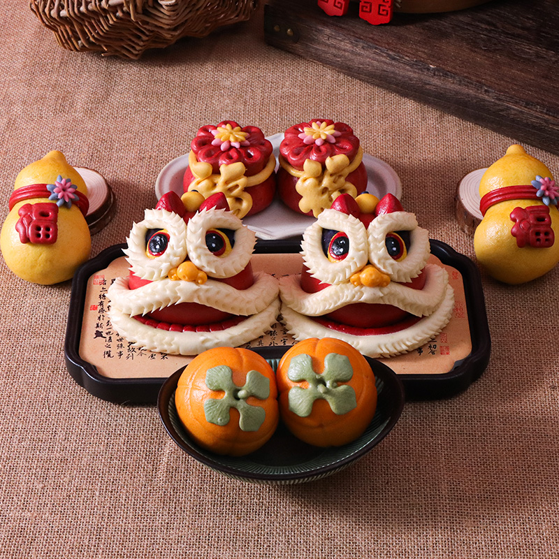 花馍馍周岁馒头胶东花饽饽醒狮福袋抓周满月百岁百天手工花样面点