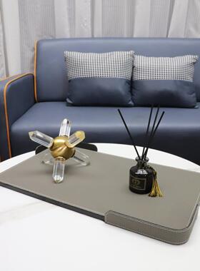 现代简约皮革金属编织图案收纳托盘装饰品客厅卧室茶几样板房家庭