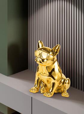斗牛犬摆件简约客厅电视柜前台吧台桌面狗狗动物雕塑橱窗创意装饰