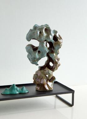 陶艺太湖石陶瓷马托盘香炉摆件新中式茶室宋代美学茶几软装饰品