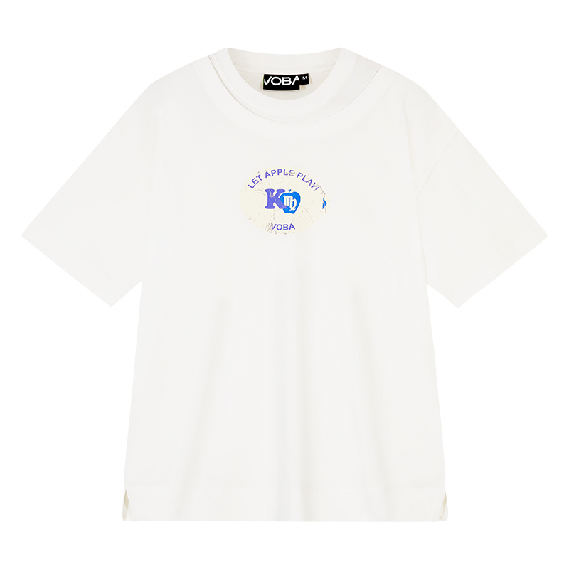 【TFBOYS十周年联名系列】VOBA做旧蓝色标签落肩男女同款宽松T恤-图3