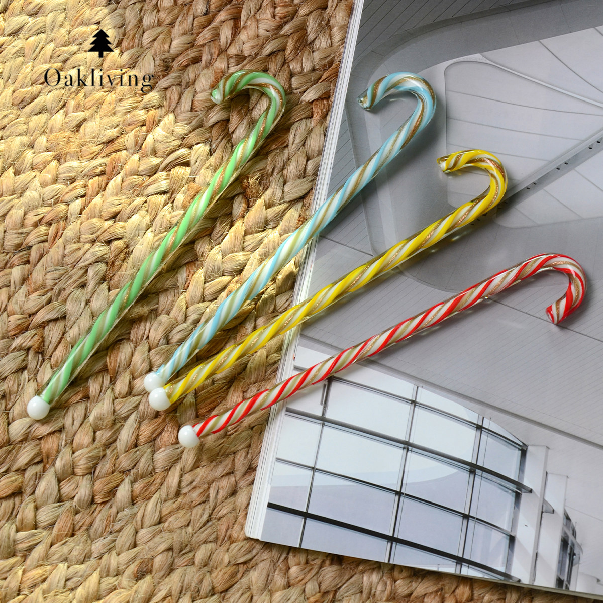 oakliving创意圣诞彩色条纹玻璃搅拌棒长柄果汁咖啡加长搅拌可爱,淘宝优惠券,粉丝福利购,淘宝优惠卷