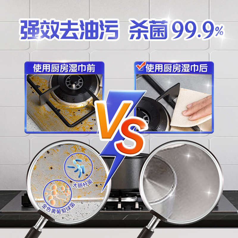 珈博士厨房湿巾清油渍专属湿巾超大桶强去污渍划算装3桶480抽