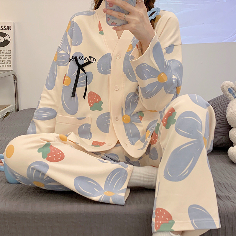 AK棉质新款长袖家居服女士大码套装居家睡衣长裤长袖套装_耶利亚女郎_女装/女士精品-第4张图片-提都小院