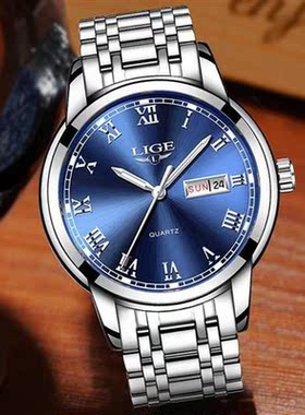LIGE Luxury Brand Men Stainless Steel Gold Watch Men s Qu