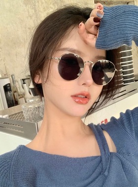 韩国复古茶色圆形大脸显瘦太阳镜
