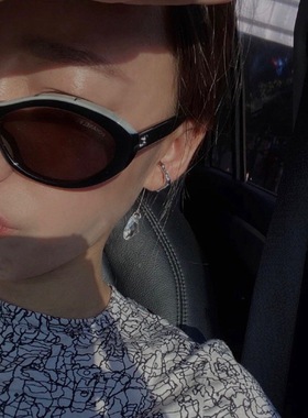 美式复古椭圆猫眼字母墨镜