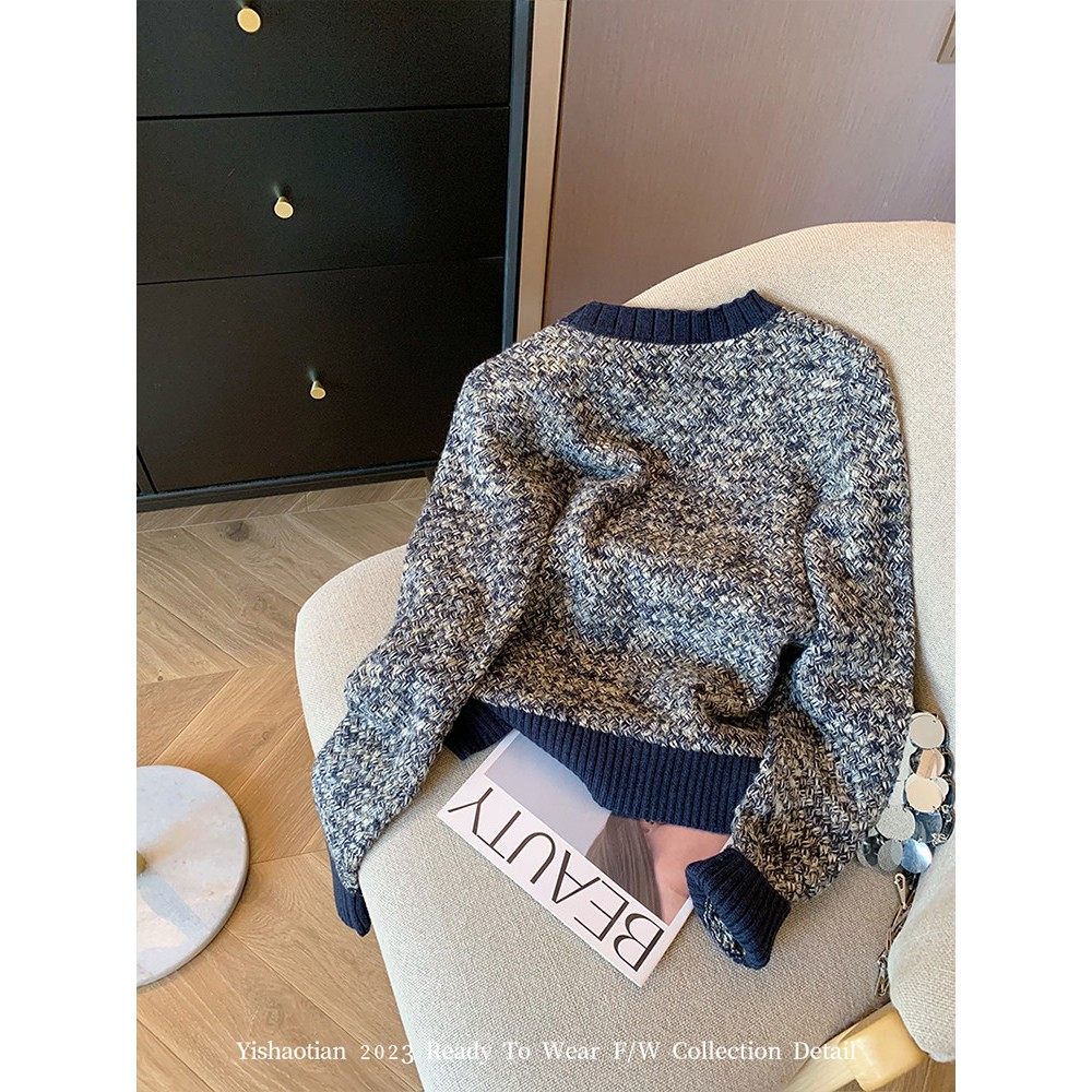 法国RixoRane小众高颜⭐小香风粗花呢圆领毛衣女显瘦气质针织上衣,淘宝优惠券,粉丝福利购,淘宝优惠卷