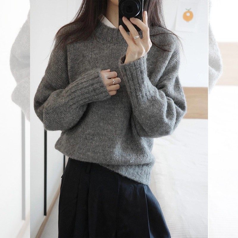 超好看慵懒风灰色针织衫秋冬新款女百搭套头毛衣高级洋气别致显瘦,淘宝优惠券,粉丝福利购,淘宝优惠卷