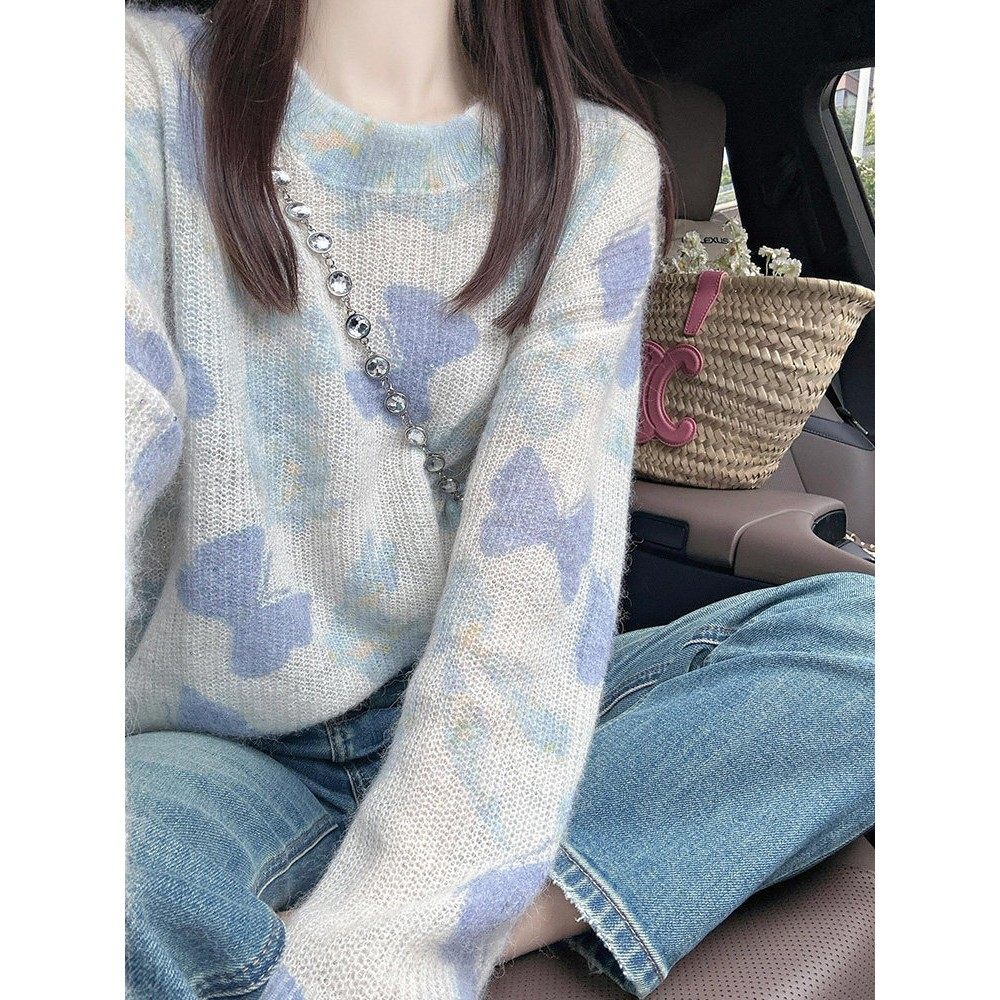 法国Rixo Rane 舒适仙女风⭐法式蓝色扎染慵懒宽松短款针织衫毛衣,淘宝优惠券,粉丝福利购,淘宝优惠卷