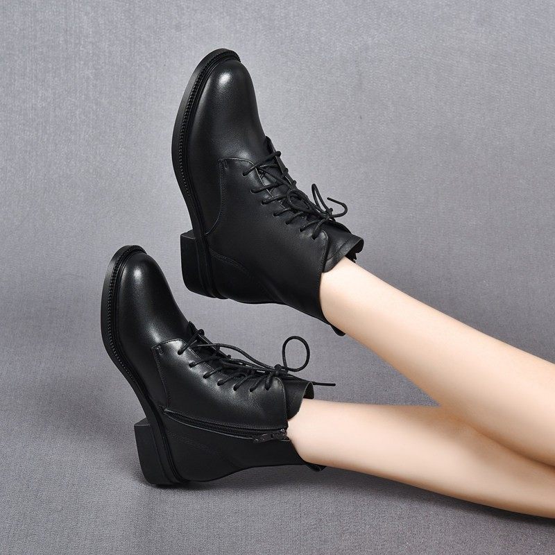 真皮低跟短靴女妈妈冬季新款平底系带羊毛棉皮鞋大码马丁靴41-43,淘宝优惠券,粉丝福利购,淘宝优惠卷