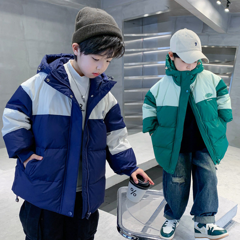 儿童羽绒服冬季加棉加厚保暖相拼白鸭绒男童帅气时髦防寒连帽棉衣,淘宝优惠券,粉丝福利购,淘宝优惠卷