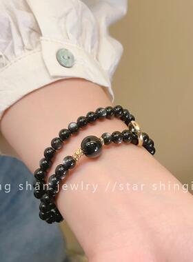 仿天然黑藏式双圈手串学生水晶手链请冷风设计手串手持文玩高级感