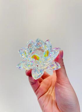 炒闪耀的水晶莲花摆件炫彩多色摆件小烛台家居装饰品8cm