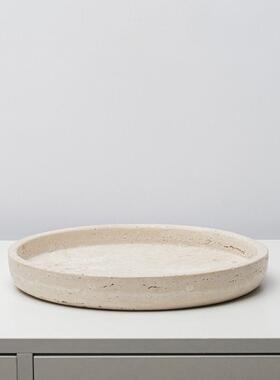 现代简约天然黄洞石花器桌面装饰摆件客厅茶几大理石果盘台面花瓶