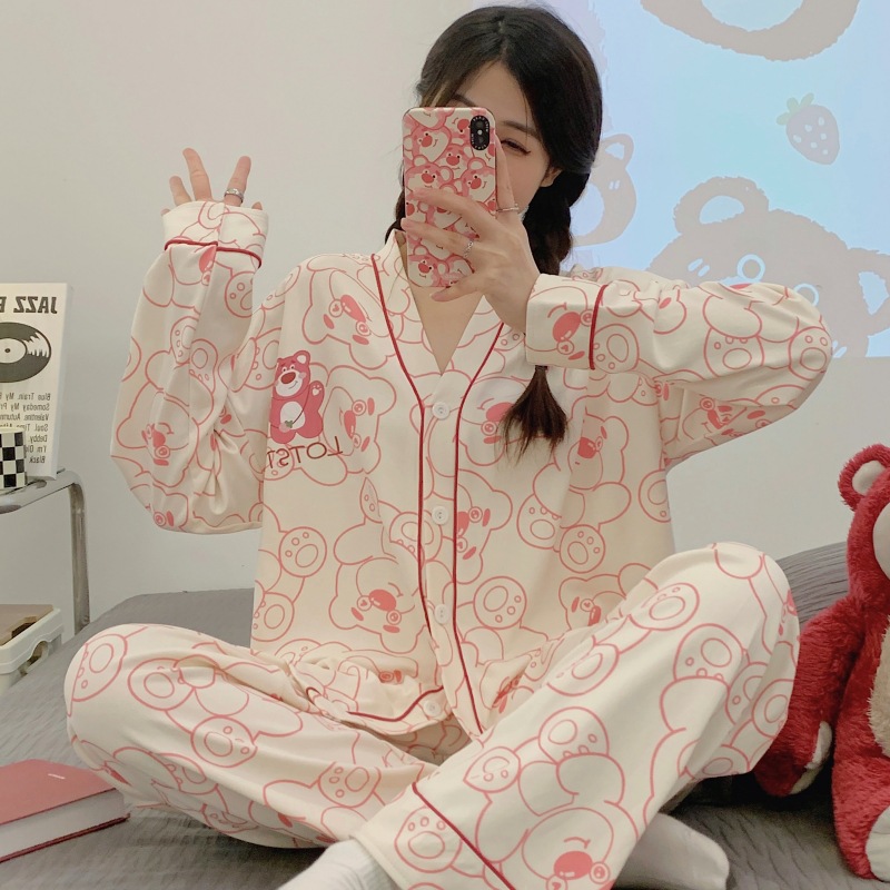 秋冬新款开衫和尚领长袖长可爱家居服睡衣女-第4张图片-提都小院