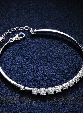 925银手环莫桑手链莫桑石排形手镯女款轻奢气质精致简约开口