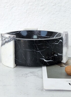 简约现天然大理石黑色托盘果盘摆件软家居装饰品样板房民宿收纳盘