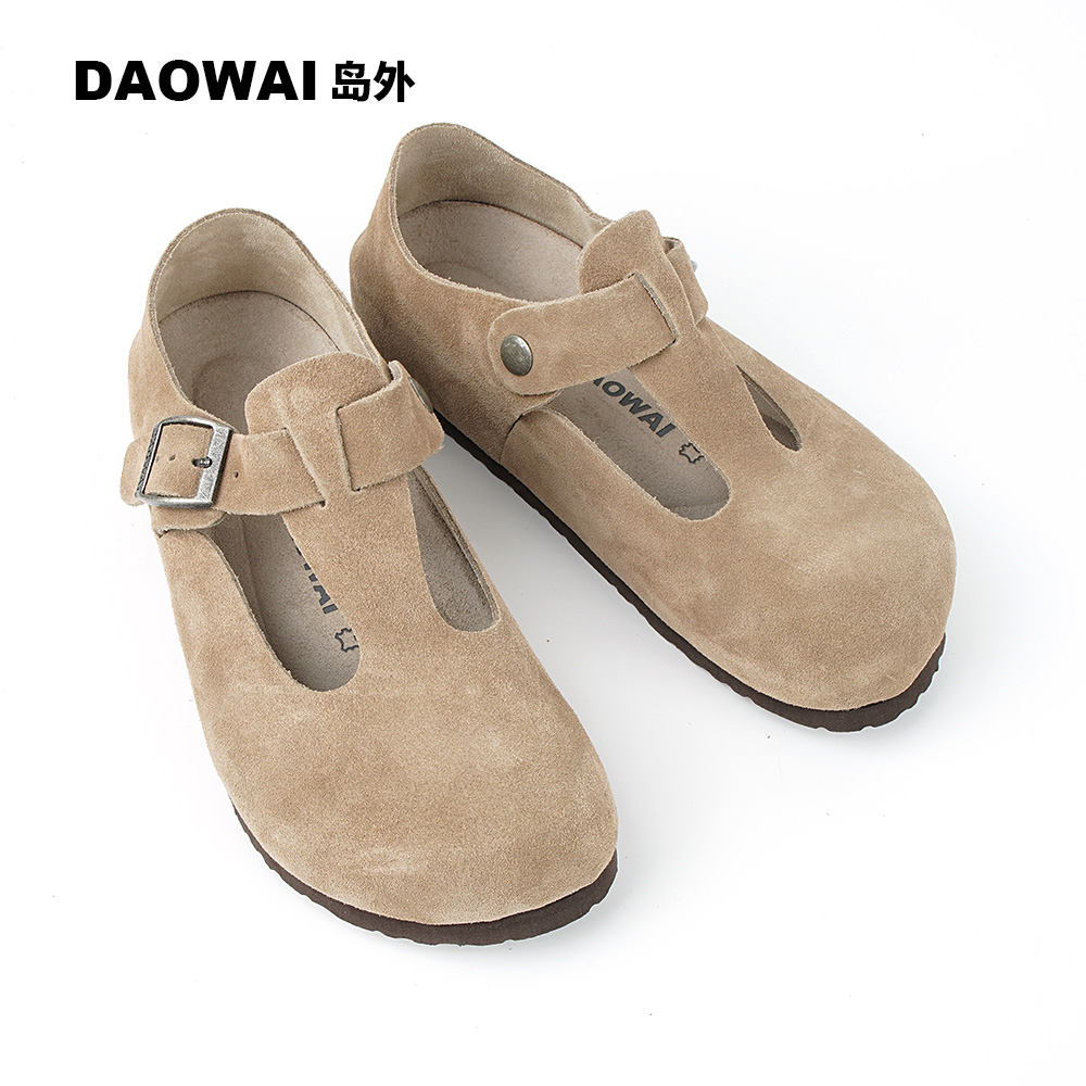 岛外DAOWAI勃肯鞋秋冬包头软木凉鞋单鞋休闲真皮复古反绒牛皮 - 图0