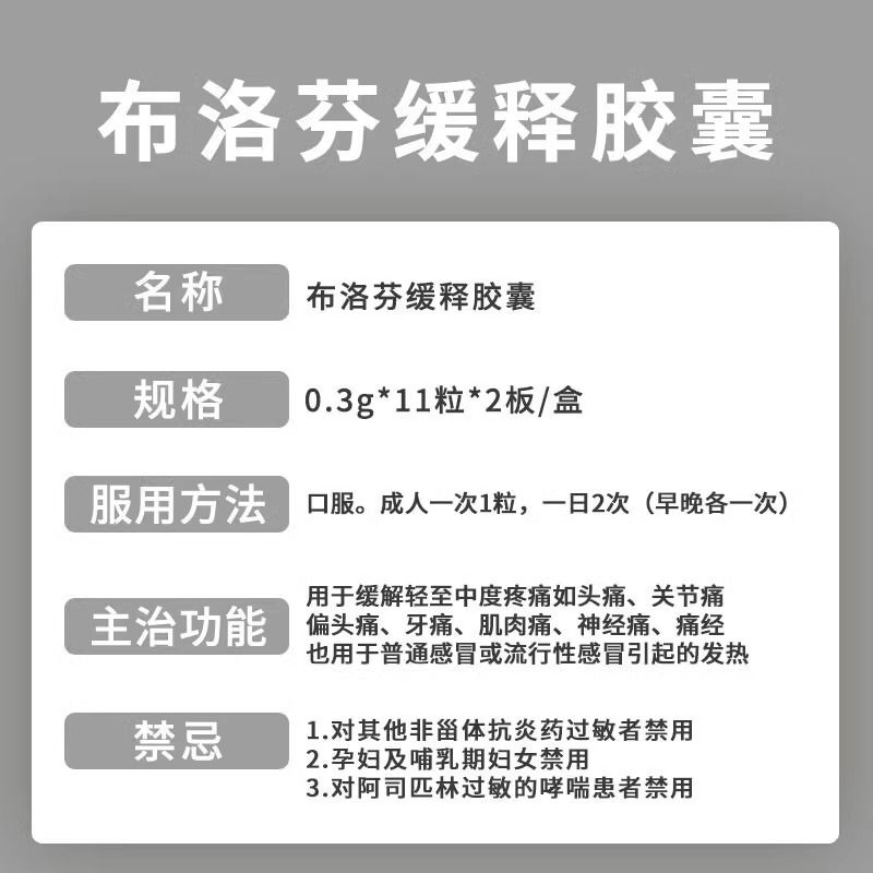 仁和布洛芬缓释胶囊22粒感冒发热头痛经牙痛神经痛止疼退烧药正品