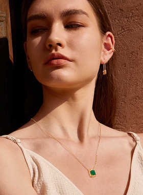 fettero 铜合金项链【金色浮雕纹绿色蓝色项链】轻奢精致镶嵌复古