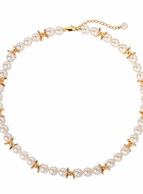 fettero 铜合金项链 【金色3比3荆棘珠珠项链8#】气质白色轻奢法