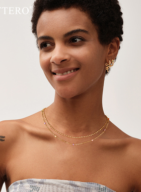 fettero 铜合金项链 【金色彩色扭珠颈链】气质百搭小众简约叠戴