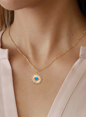 fettero 铜合金项链 【金色太阳松石眼睛项链】蓝色气质简约小众