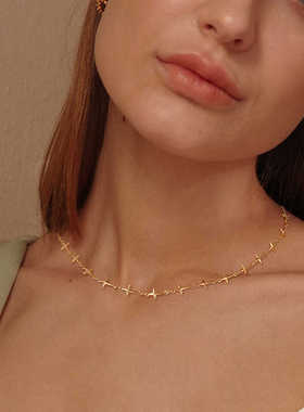 fettero铜合金金色十字架项链