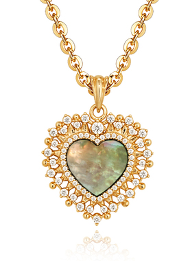 fettero 铜合金项链 【金色黑色放射点钻爱心项链】气质轻奢镶嵌