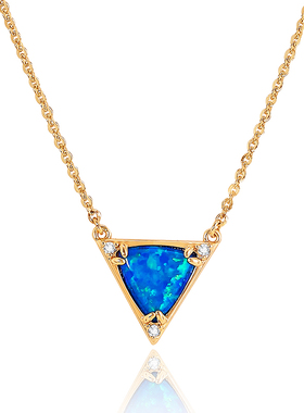 fettero 铜合金项链 【金色大三角澳宝项链】气质蓝色轻奢欧美