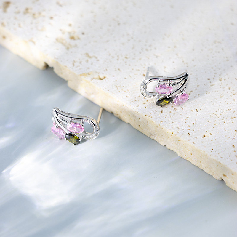 leqiyuan橄榄绿粉钻耳钉女轻奢小众法式原创设计感耳饰,淘宝优惠券,粉丝福利购,淘宝优惠卷