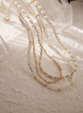 Hihipenny/纯白梦境原创叠戴天然贝壳锁骨链锆石小众设计珍珠项链