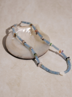 Hihipenny/莫奈花园珍珠天然石项链女七彩碎石夏天小清新串珠颈链