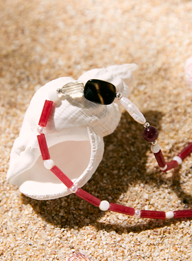 Hihipenny/sicily系列树莓果酱天然红玉石贝壳珍珠琵琶珠玛瑙项链