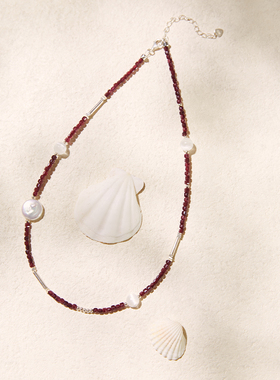 Hihipenny/sicily系列树莓果酱天然淡水珍珠红玉髓项链S925银串珠