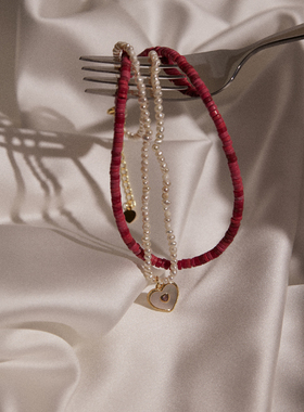 Hihipenny/恋恋笔记本天然珍珠双层叠戴项链女可爱心坠子甜酷颈链