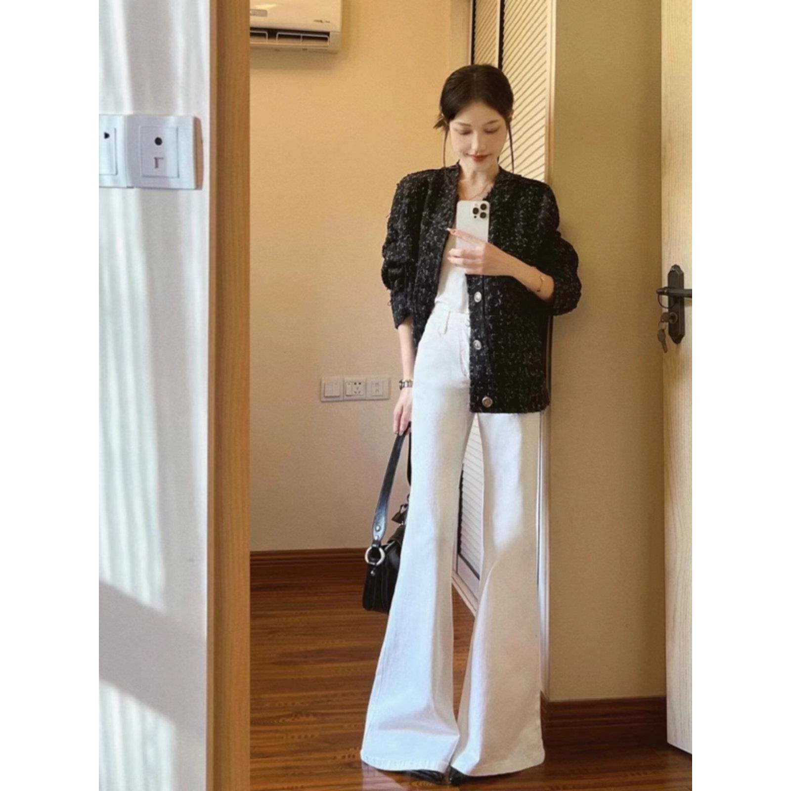 加长白色微喇牛仔裤女2025秋季新款高腰显瘦修身时尚百搭拖地裤子,淘宝优惠券,粉丝福利购,淘宝优惠卷