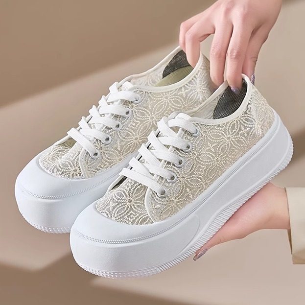 Summer lace mesh shoes thick sole slip-on mom's shoes