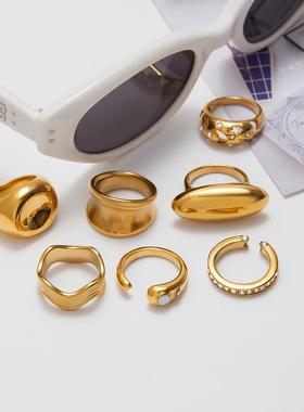 杰鼎欧美天然石戒指钛钢不掉色首饰跨境爆款ring不锈钢饰品高级感