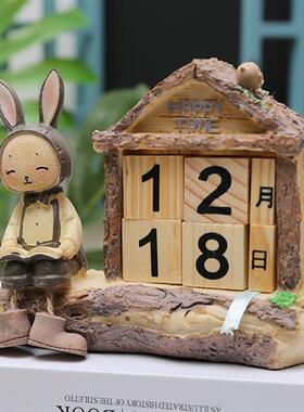 可爱木质日历小摆件木头日期牌幼儿园桌面家居装饰品餐桌拍照道具