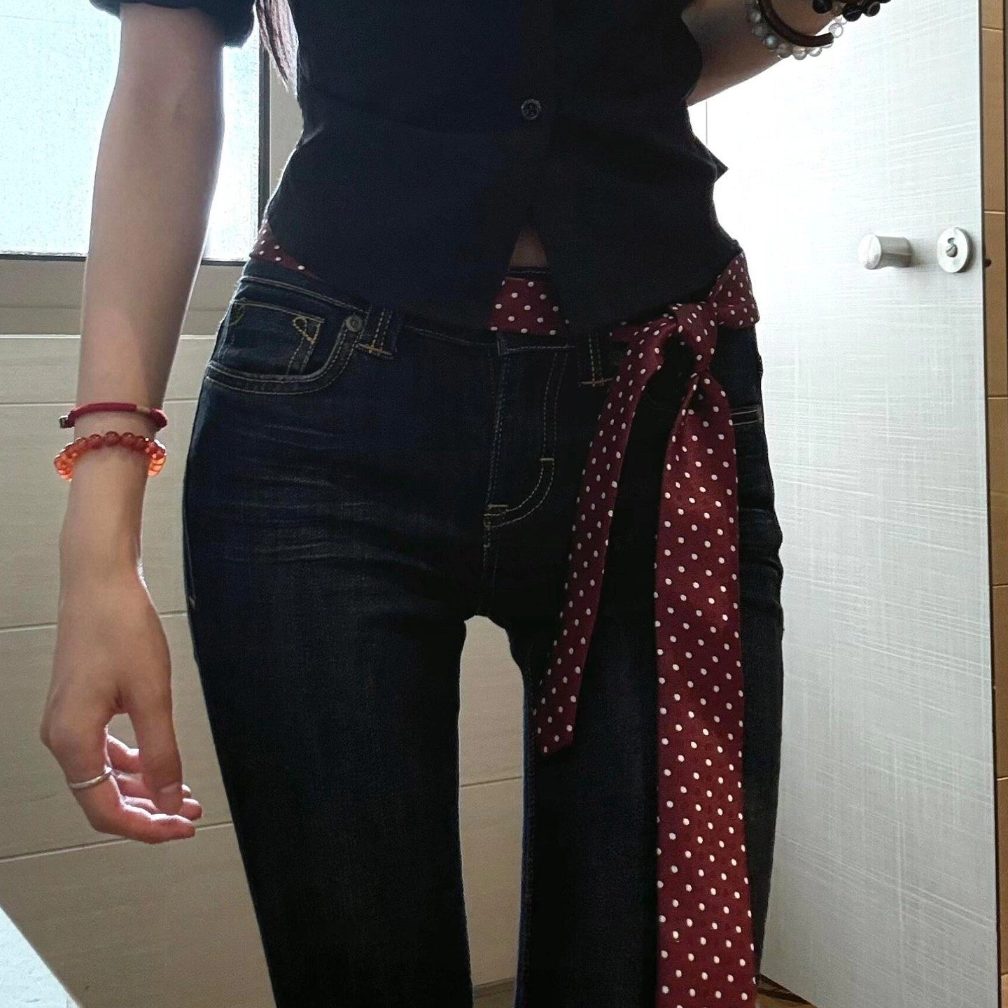 辣妹风~波点红色美式细长条腰带系腰丝巾飘带牛仔裤腰间配饰新品,淘宝优惠券,粉丝福利购,淘宝优惠卷